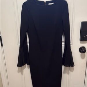 Calvin Klein Blue Sheath Dress with Bateau Neckline
